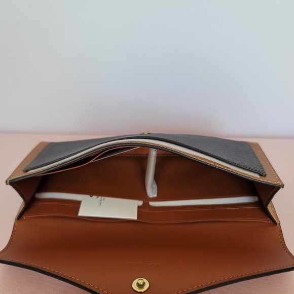 COACH Wyn Envelope Colorblocked Crossgrain Leather Wallet- Light Camel Multi⭐ - Picture 13 of 16